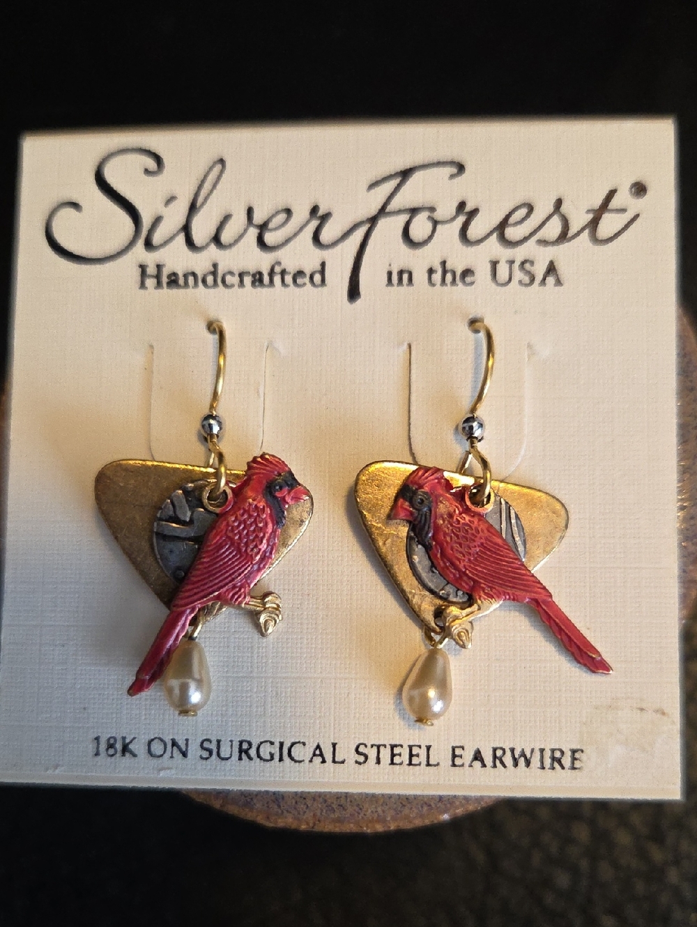Silver Forest Red Cardinal Earrings with 18kt Gold On Surgical Steel Earwire
